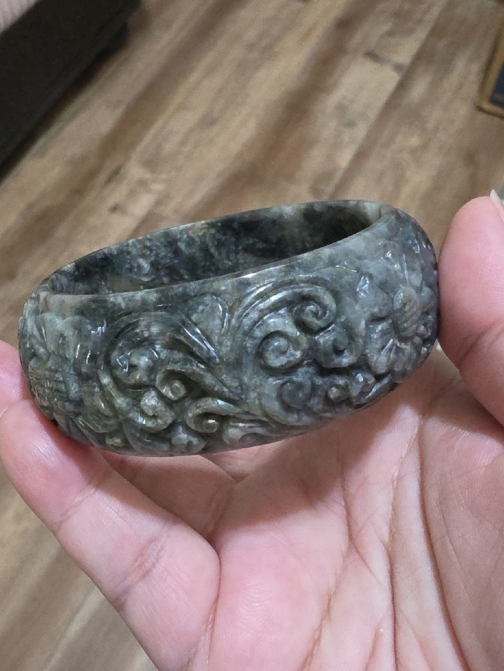 Carved Wide Jade Bangle